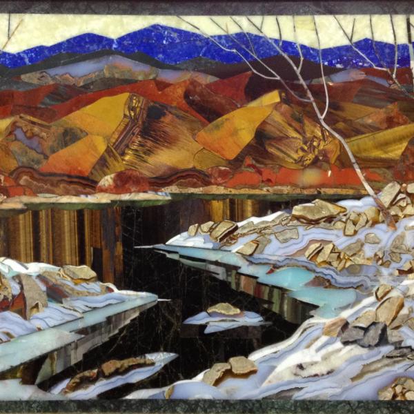 River and mountains in winter